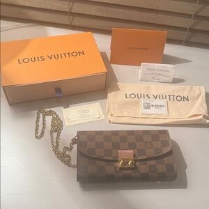 Louis Vuitton Brown Damier Clutch with Gold Chain